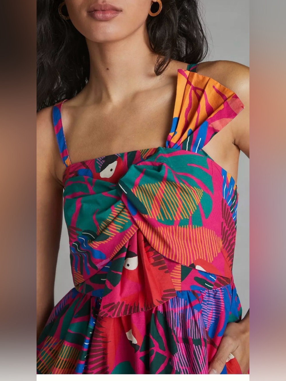 Anthropologie Farm Rio Macaw Bow Maxi Dress Tropical Print Sundress Plus Size XL - Picture 3 of 6